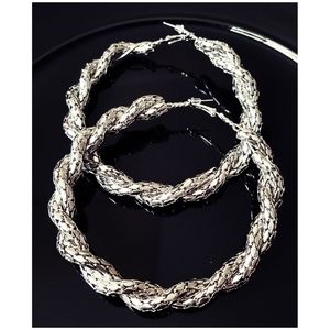 New Xl arge Rope Design Silver Tone Hoop